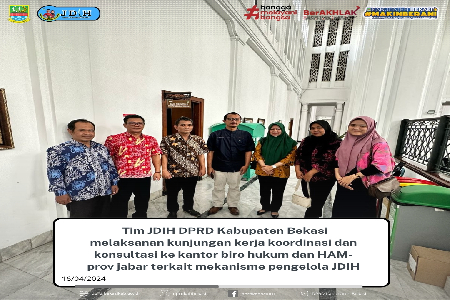 Melaksanakan Kunjungan Kerja Koordinasi dan Konsultasi ke Kantor Biro Hukum dan HAM Prov-Jabar terkait Mekanisme Pengelolaan JDIH