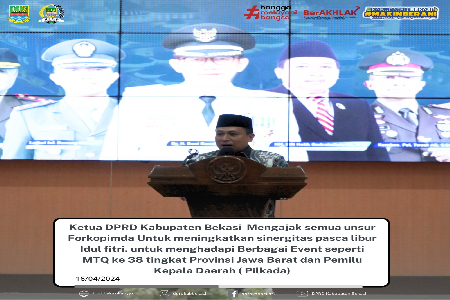 Selasa, 16/04/2024 - Ketua DPRD Kabupaten Bekasi, H. BN. Holik Qodratullah menghadiri acara Halal Bihalal Idul Fitri tahun 1445 Hijriah/ 2024 tingkat Pemerintah Kabupaten Bekasi, yang digelar di Aula Swatantra Wibawa Mukti, Komplek Perkantoran Pemkab Beka