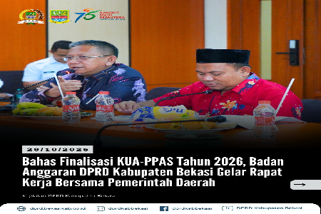 Wakil Ketua DPRD Kabupaten Bekasi, H. Usup Supriatna, S.IP dan Budi Muhammad Mustafa memimpin langsung jalannya Rapat Kerja Badan Anggaran (Banggar) DPRD Kabupaten Bekasi bersama Pemerintah Daerah yang digelar di Ruang Badan Legislatif Gedung DPRD Kabupat