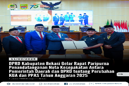 Ketua Dewan Perwakilan Rakyat Daerah (DPRD) Kabupaten Bekasi, H. Ade Sukron, S.H.I, M.Si @adesukron04 membuka dan memimpin jalannya Rapat Paripurna Kedua Puluh Enam Masa Persidangan Kesatu Tahun Sidang 2025-2026. Acara berlangsung di Graha Paripurna DPRD 